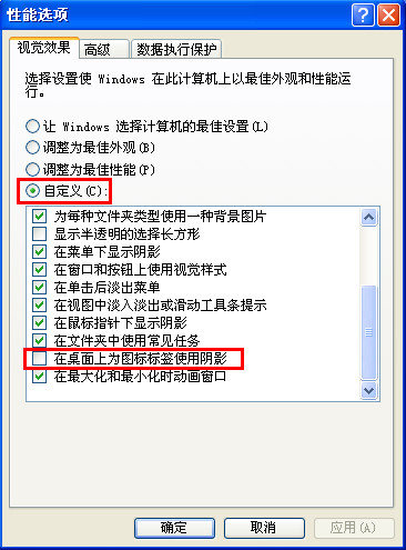 性能选项窗口 性能选项窗口